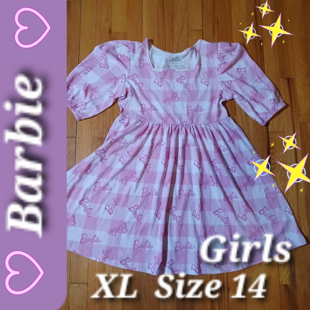 Barbie Pink Checkered Girls Dress